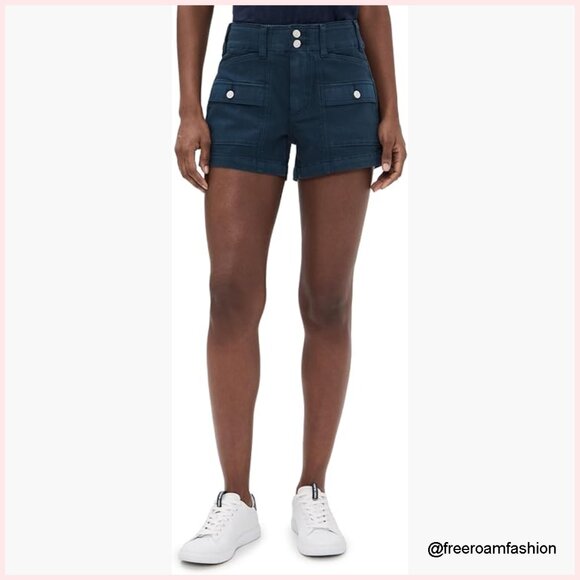 Pants - High Rise Cargo Shorts, Fitted Fit, Cotton Blend, Casual Wear